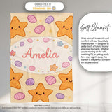 Cute Starfish Shell Cartoon Ocean Animal Pattern Cute Unique Gift  Personalised Custom Name Super Soft Fleece Blanket Bed Sofa Throw