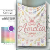Pastel Rainbow Teddy Bears Soft Cute Seamless Pattern Lovely  Personalised Custom Name Super Soft Fleece Blanket Bed Sofa Throw