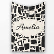 Irregular Mosaic Tiles Black Cream Abstract Geometric Pattern Lovely  Personalised Custom Name Super Soft Fleece Blanket Bed Sofa Throw