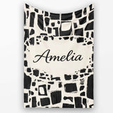Irregular Mosaic Tiles Black Cream Abstract Geometric Pattern Lovely  Personalised Custom Name Super Soft Fleece Blanket Bed Sofa Throw