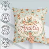 Custom Name Soft Teddy Bears with Bows and Rose Flowers Seamless Square Filled Cushion Throw Pillow Sofa Bed Home Decor Zip Washable UK Made