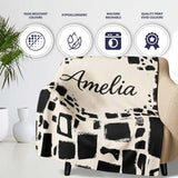 Irregular Mosaic Tiles Black Cream Abstract Geometric Pattern Lovely  Personalised Custom Name Super Soft Fleece Blanket Bed Sofa Throw