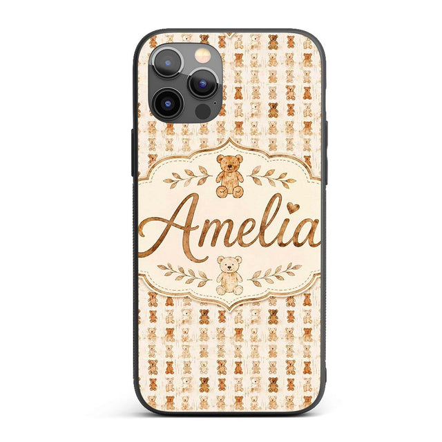 Vintage Distressed Teddy Bear Repeating Neutral Custom Name Protective Phone Case Mobile Cover Durable Everyday Smartphone Shock Resistant
