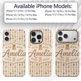 Vintage Distressed Teddy Bear Repeating Neutral Custom Name Protective Phone Case Mobile Cover Durable Everyday Smartphone Shock Resistant