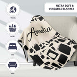 Irregular Mosaic Tiles Black Cream Abstract Geometric Pattern Lovely  Personalised Custom Name Super Soft Fleece Blanket Bed Sofa Throw