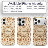 Cute Teddy Bears with Soft Neutral Background Custom Name Protective Phone Case Mobile Cover Durable Everyday Smartphone Shock Resistant