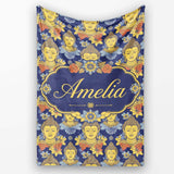 Golden Buddha Faces with Floral Elements Seamless Pattern Lovely  Personalised Custom Name Super Soft Fleece Blanket Bed Sofa Throw