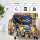 Golden Buddha Faces with Floral Elements Seamless Pattern Lovely  Personalised Custom Name Super Soft Fleece Blanket Bed Sofa Throw