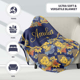 Golden Buddha Faces with Floral Elements Seamless Pattern Lovely  Personalised Custom Name Super Soft Fleece Blanket Bed Sofa Throw