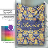 Golden Buddha Faces with Floral Elements Seamless Pattern Lovely  Personalised Custom Name Super Soft Fleece Blanket Bed Sofa Throw