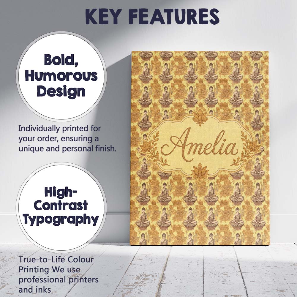 Personalised Name Serene Buddha Sitting Custom  Modern Room Accent Elegant Feature Canvas Wall Art Print Decor Picture Ready to Hang