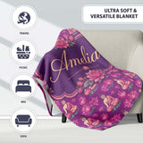 Meditating Buddha with Lotus Flowers Purple Seamless Pattern Lovely  Personalised Custom Name Super Soft Fleece Blanket Bed Sofa Throw