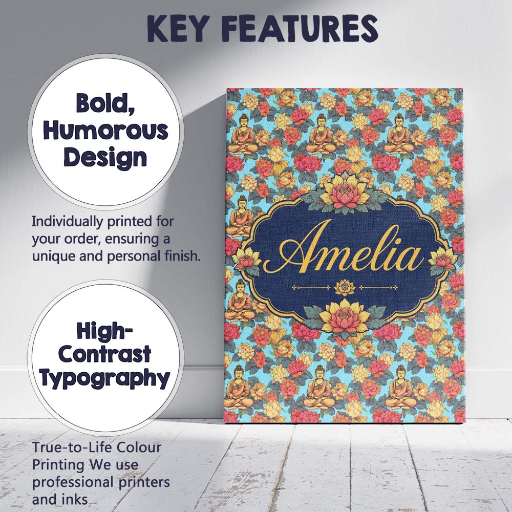 Personalised Name Buddha with Vibrant Custom Modern Room Accent Creative Decorator Style Canvas Wall Art Print Decor Picture Ready to Hang