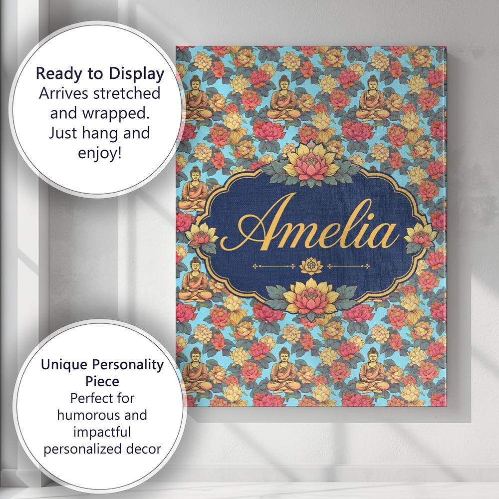 Personalised Name Buddha with Vibrant Custom Modern Room Accent Creative Decorator Style Canvas Wall Art Print Decor Picture Ready to Hang