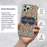 Buddha with Vibrant Floral Garden Blue Background Custom Name Protective Phone Case Mobile Cover Durable Everyday Smartphone Shock Resistant