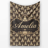 Vintage Buddha Meditation Pattern Dark Background Seamless Design  Personalised Custom Name Super Soft Fleece Blanket Bed Sofa Throw