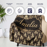 Vintage Buddha Meditation Pattern Dark Background Seamless Design  Personalised Custom Name Super Soft Fleece Blanket Bed Sofa Throw