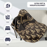 Vintage Buddha Meditation Pattern Dark Background Seamless Design  Personalised Custom Name Super Soft Fleece Blanket Bed Sofa Throw