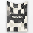 Modern Rounded Shapes Black Grey Minimalist Geometric Pattern Lovely  Personalised Custom Name Super Soft Fleece Blanket Bed Sofa Throw