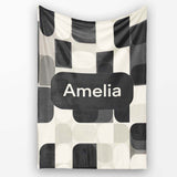 Modern Rounded Shapes Black Grey Minimalist Geometric Pattern Lovely  Personalised Custom Name Super Soft Fleece Blanket Bed Sofa Throw