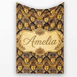 Golden Buddha Faces Ornate Pattern on Black Seamless Design Lovely  Personalised Custom Name Super Soft Fleece Blanket Bed Sofa Throw