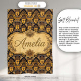 Golden Buddha Faces Ornate Pattern on Black Seamless Design Lovely  Personalised Custom Name Super Soft Fleece Blanket Bed Sofa Throw