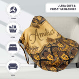 Golden Buddha Faces Ornate Pattern on Black Seamless Design Lovely  Personalised Custom Name Super Soft Fleece Blanket Bed Sofa Throw