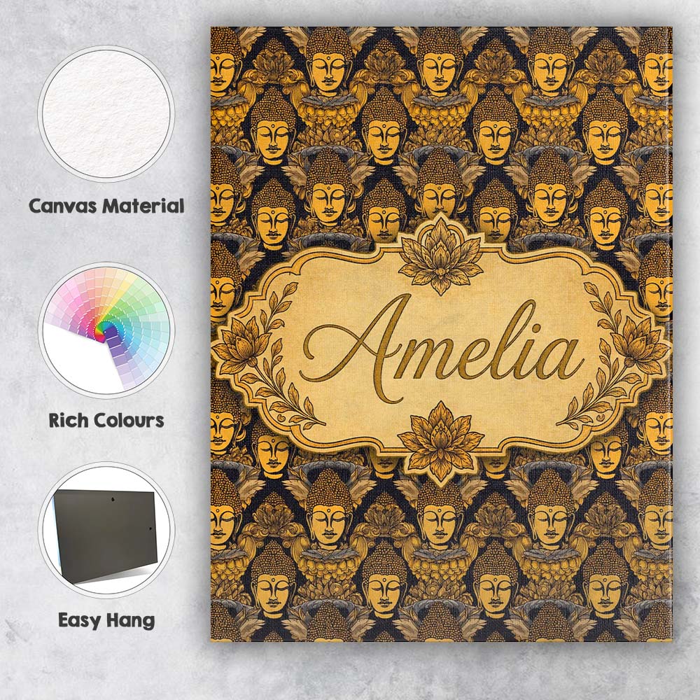 Personalised Name Golden Buddha Faces Custom Modern Room Accent Creative Decorator Style Canvas Wall Art Print Decor Picture Ready to Hang