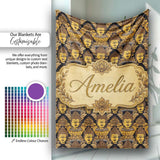 Golden Buddha Faces Ornate Pattern on Black Seamless Design Lovely  Personalised Custom Name Super Soft Fleece Blanket Bed Sofa Throw