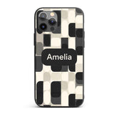 Modern Rounded Shapes Black Grey Printed Design Custom Name Protective Phone Case Mobile Cover Durable Everyday Smartphone Shock Resistant