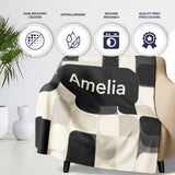 Modern Rounded Shapes Black Grey Minimalist Geometric Pattern Lovely  Personalised Custom Name Super Soft Fleece Blanket Bed Sofa Throw