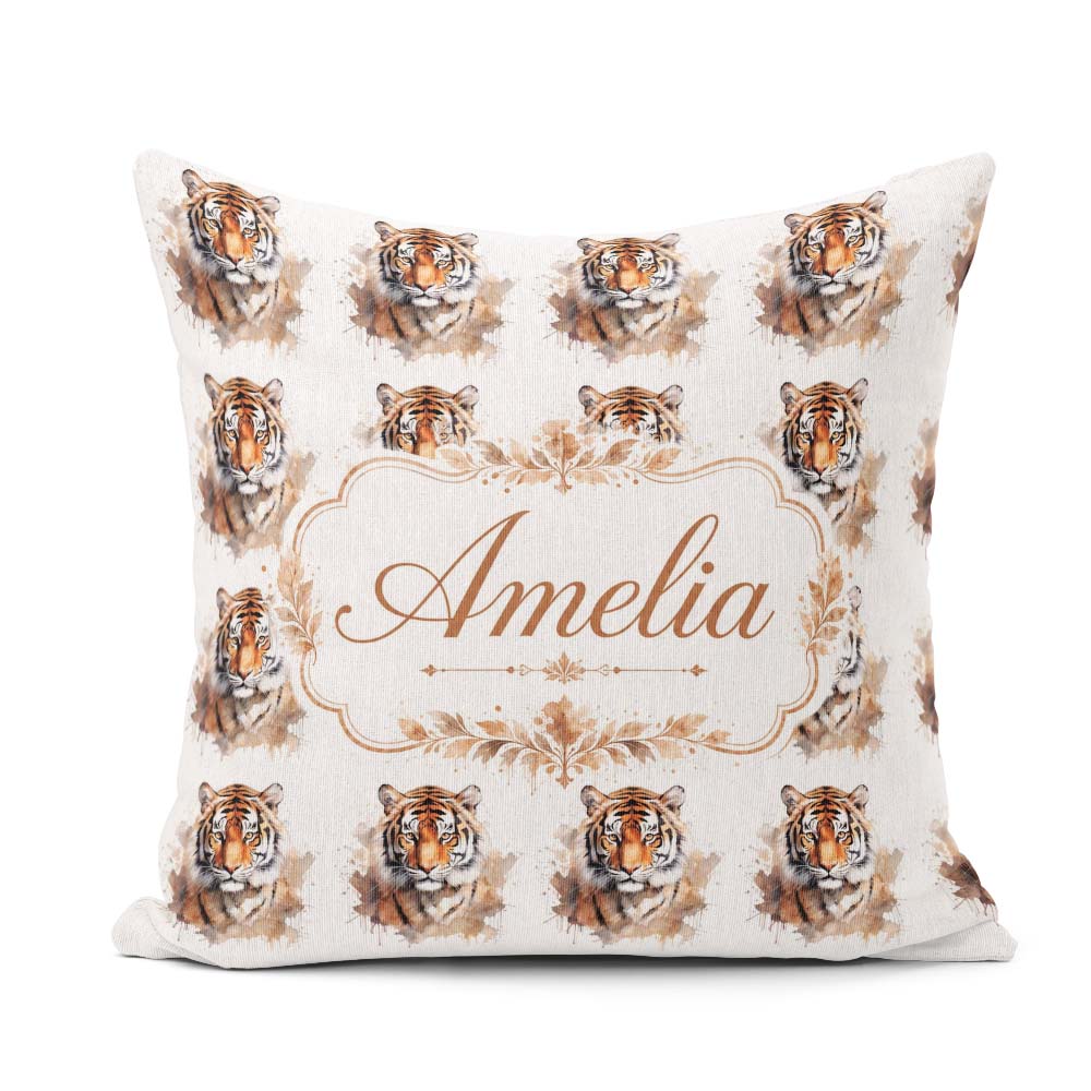 Custom Name Realistic Tiger Portrait Splash Art Seamless Pattern Square Filled Cushion Throw Pillow Sofa Bed Home Decor Zip Washable UK Made