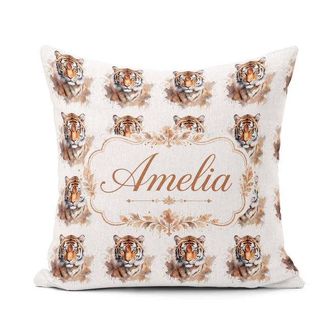 Custom Name Realistic Tiger Portrait Splash Art Seamless Pattern Square Filled Cushion Throw Pillow Sofa Bed Home Decor Zip Washable UK Made