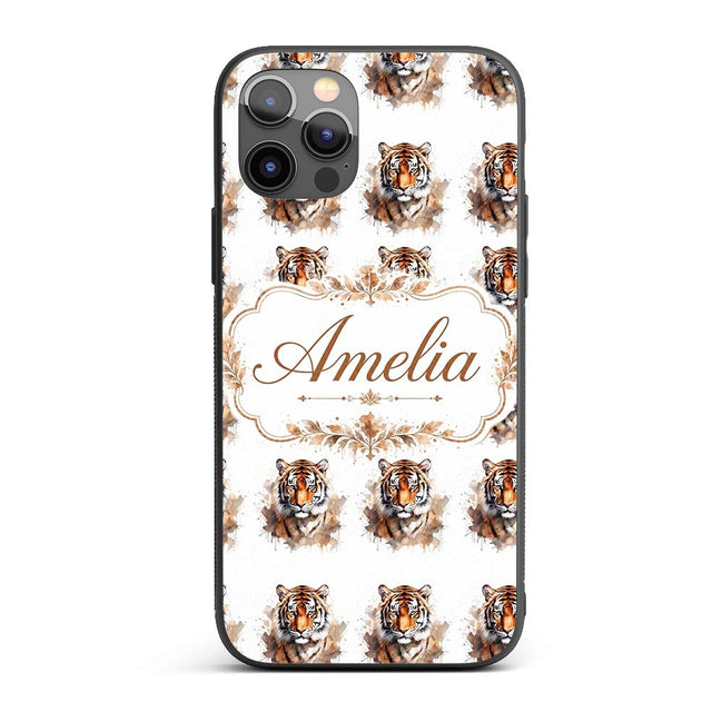 Realistic Tiger Portrait Splash Art Seamless Custom Name Protective Phone Case Mobile Cover Durable Everyday Smartphone Shock Resistant