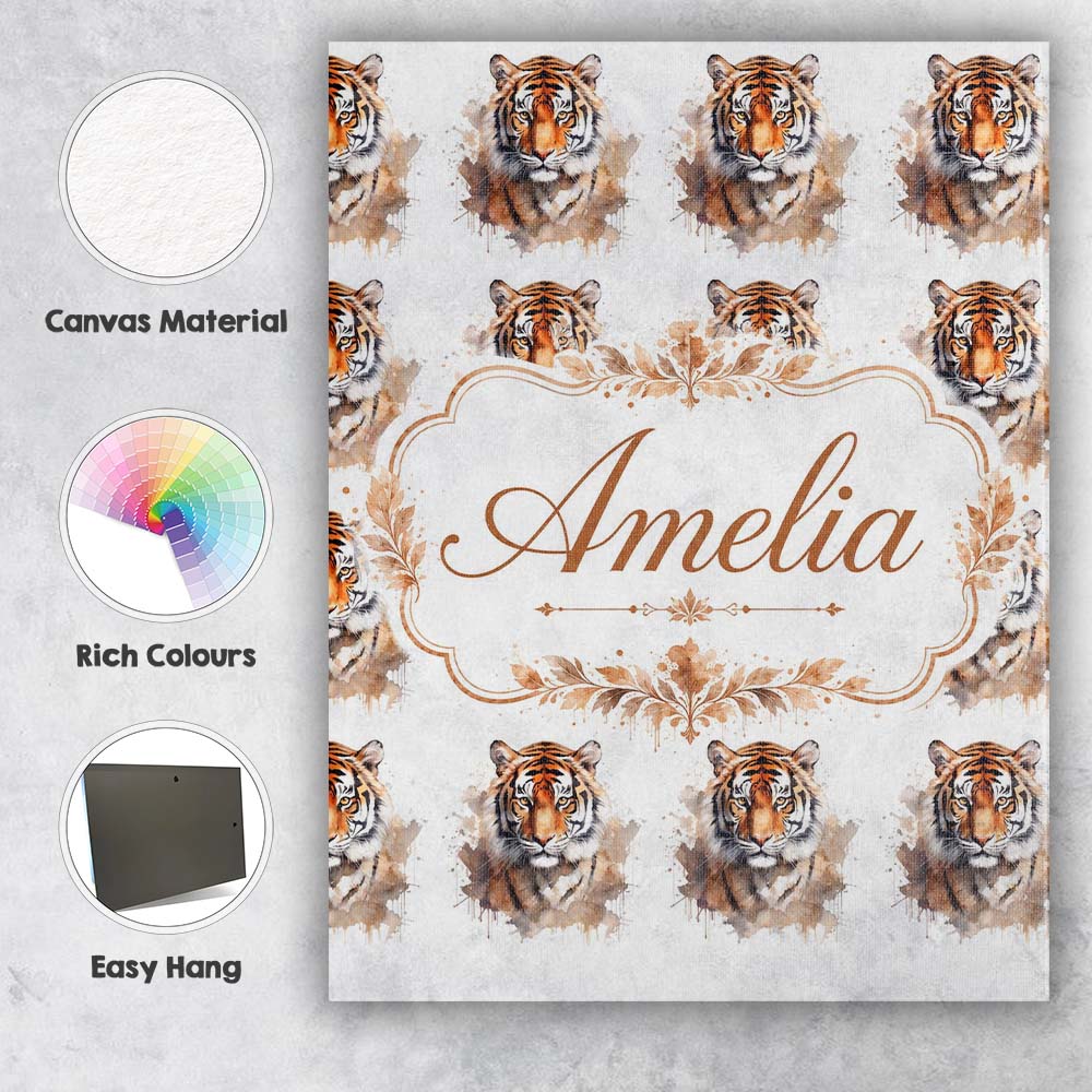 Personalised Name Realistic Tiger Portrait Custom  Unique Gift Idea Elegant Feature Canvas Wall Art Print Decor Picture Ready to Hang