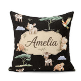 Custom Name Cute Safari Animals Zebra Turtle on Seamless Pattern Square Filled Cushion Throw Pillow Sofa Bed Home Decor Zip Washable UK Made