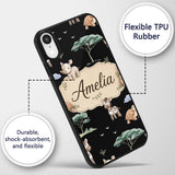 Cute Safari Animals Zebra Turtle Printed Design Custom Name Protective Phone Case Mobile Cover Durable Everyday Smartphone Shock Resistant