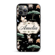 Cute Safari Animals Zebra Rhino Turtle on Black Custom Name Protective Phone Case Mobile Cover Durable Everyday Smartphone Shock Resistant