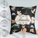 Custom Name Safari Animals Zebra Rhino on Black Seamless Pattern Square Filled Cushion Throw Pillow Sofa Bed Home Decor Zip Washable UK Made