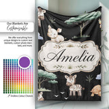 Cute Safari Animals Zebra Rhino Turtle on Black Seamless Pattern  Personalised Custom Name Super Soft Fleece Blanket Bed Sofa Throw