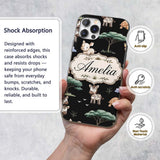 Cute Safari Animals Zebra Rhino Turtle on Black Custom Name Protective Phone Case Mobile Cover Durable Everyday Smartphone Shock Resistant