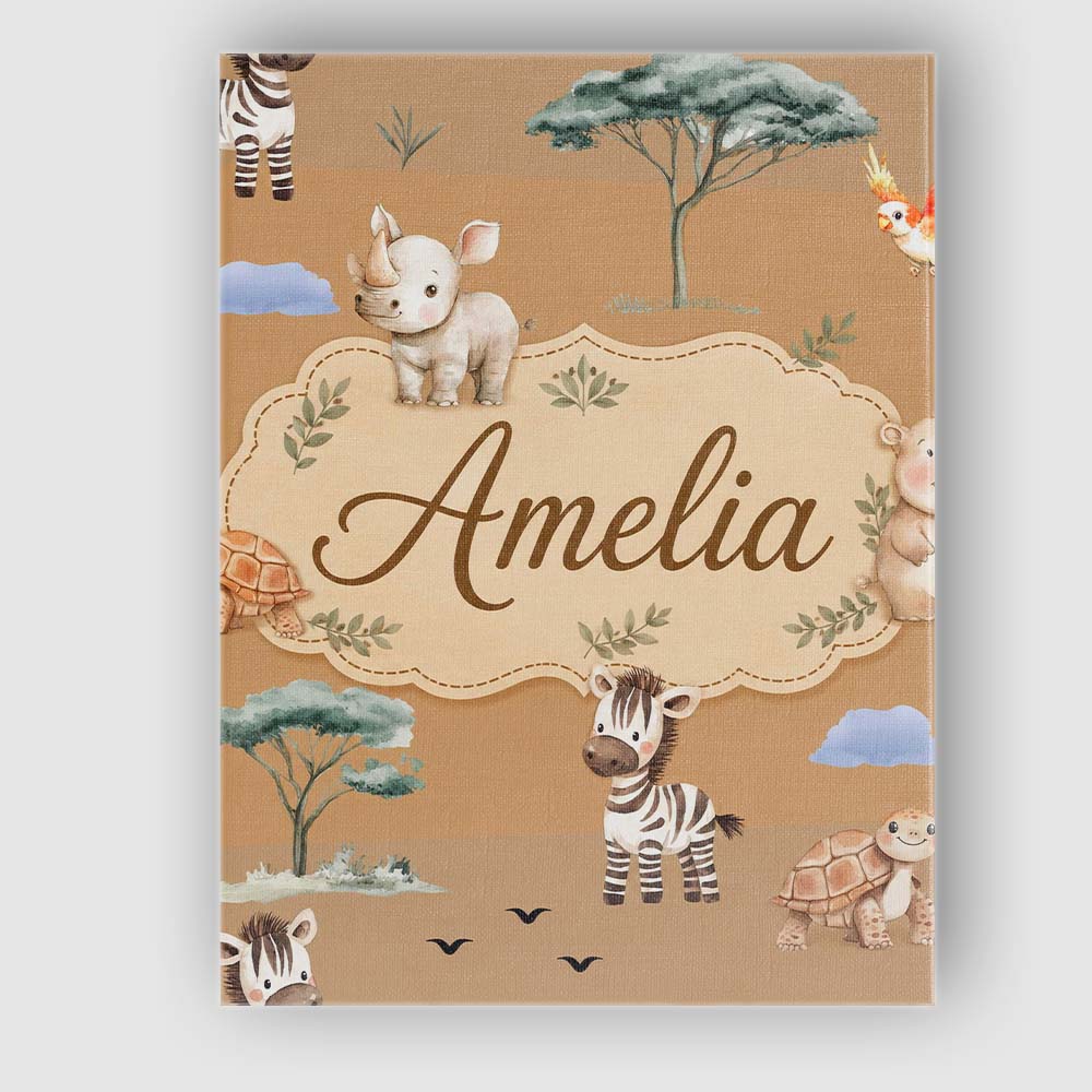 Personalised Name Cute Safari Animals Zebra Custom  Bespoke Interior Contemporary Canvas Wall Art Print Decor Picture Ready to Hang
