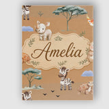 Personalised Name Cute Safari Animals Zebra Custom  Bespoke Interior Contemporary Canvas Wall Art Print Decor Picture Ready to Hang