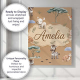 Personalised Name Cute Safari Animals Zebra Custom  Bespoke Interior Contemporary Canvas Wall Art Print Decor Picture Ready to Hang