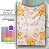 Cute Starfish Shell Cartoon Ocean Animal Pattern Cute Unique Gift  Personalised Custom Name Super Soft Fleece Blanket Bed Sofa Throw
