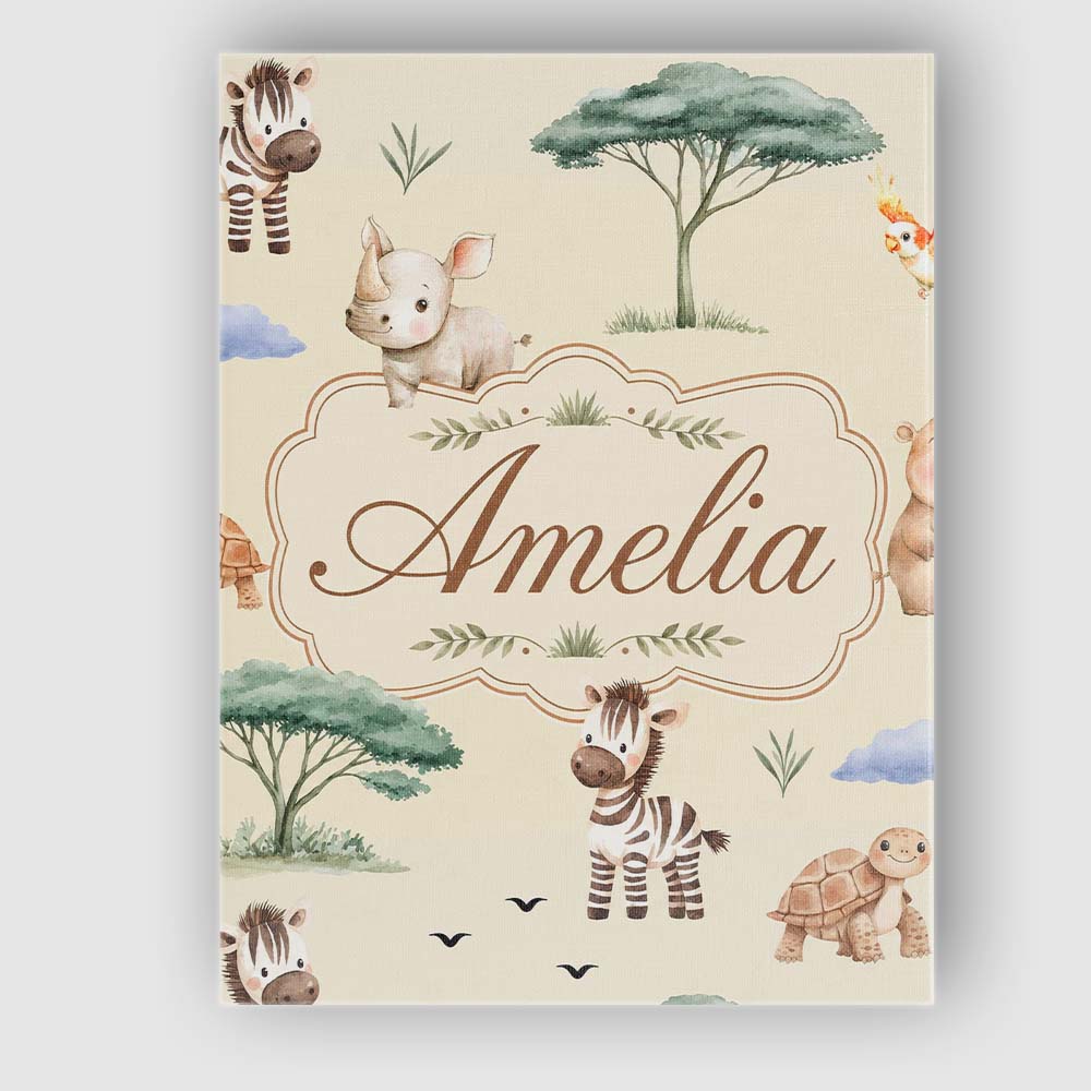 Personalised Name Cute Safari Animals Zebra Custom  Bespoke Interior Contemporary Canvas Wall Art Print Decor Picture Ready to Hang