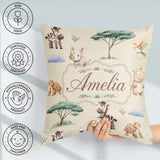 Custom Name Safari Animals Zebra Rhino on cream Seamless Pattern Square Filled Cushion Throw Pillow Sofa Bed Home Decor Zip Washable UK Made