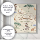 Personalised Name Cute Safari Animals Zebra Custom  Bespoke Interior Contemporary Canvas Wall Art Print Decor Picture Ready to Hang
