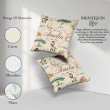 Custom Name Safari Animals Zebra Rhino on cream Seamless Pattern Square Filled Cushion Throw Pillow Sofa Bed Home Decor Zip Washable UK Made