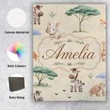 Personalised Name Cute Safari Animals Zebra Custom  Bespoke Interior Contemporary Canvas Wall Art Print Decor Picture Ready to Hang